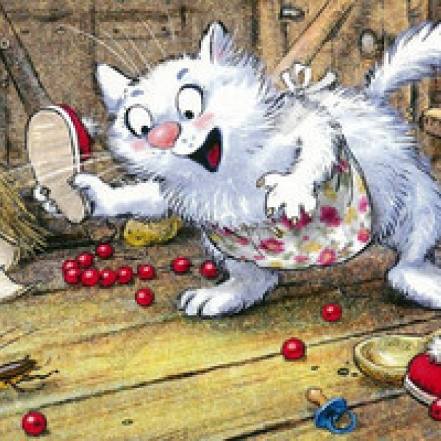 Ansichtkaart Mevrouw Blue Cat op jacht naar krekel. 